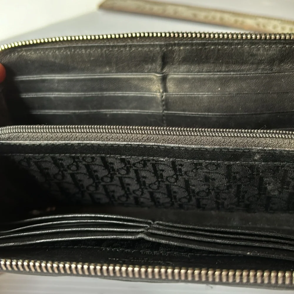 Lady Dior Voyageur Cannage Black Quilted Leather Zip Around Wallet w/ Logo charm
